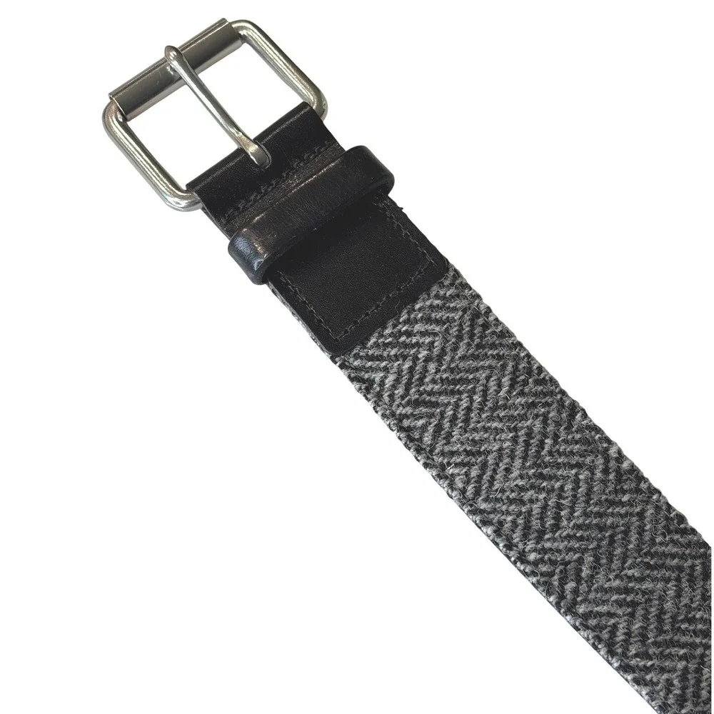 Allen Edmonds Mens Herringbone‎ Leather Belt Grey Black Wool USA Size 44 11811